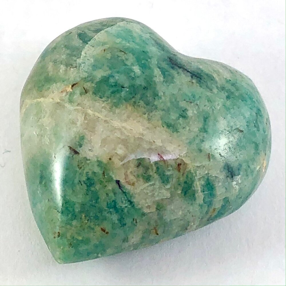 Amazonite Palm Stone Heart Shape 1"  17g  calming soothing Stone Truth Courage